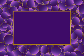 Illustration banner of layers of purple circles with a gold edges with a blank rectangle frame for text.