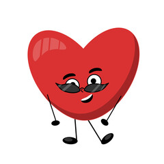 trendy red heart wearing black glasses, heart character with love expression, stylish look, gigalo, ladies man
