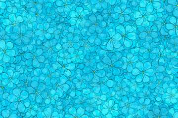 Background illustration of layers of stylized transparent blue flowers.