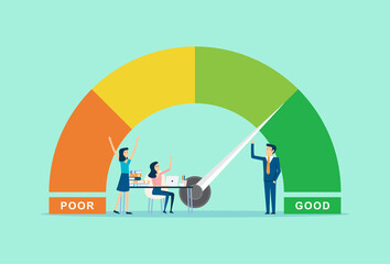 Businessman point to performance chart, good work performance, customers give good ratings, good jobs