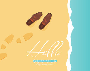 Summer holidays vector illustration with girl,flat design beach