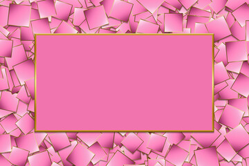 Illustration banner of layers of pink squares with a gold edges with a blank rectangle frame for text.