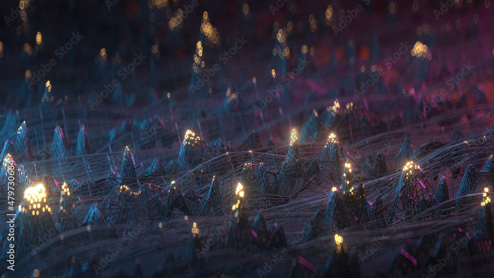 Poster blockchain or big data analysis visualization 3d render