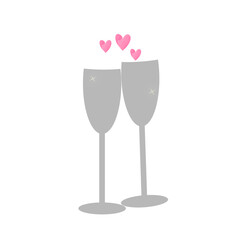 two knocking glasses and small hearts. vector graphics 