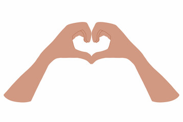 Obraz premium Hands folded in the shape of a heart. Self-love and Support, Valentine Day. Light skin, mutalka. Hand drawn vector illustration isolated on white background. Clip art