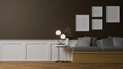 Modern comfortable living room interior design with cozy sofa