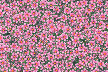 Floral background illustration of a mass of pink spring blossom flowers