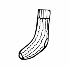 Hand drawn sock in doodle style. Black and white vector illustration