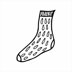 Hand drawn sock in doodle style. Black and white vector illustration