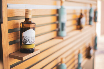 an exhibition of olive oils in a store in Jaen.