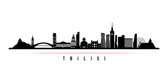 Tbilisi skyline horizontal banner. Black and white silhouette of Tbilisi, Georgia. Vector template for your design. - obrazy, fototapety, plakaty