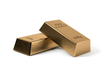 Stacked gold bars, Isolated from white background, 3d rendering