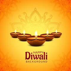 Happy Diwali festival with oil lamp celebration card background