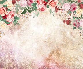 Mural for walls, photo wallpapers, decorative drawing with flowers. Flowers in the grunge style. Background for the wedding.