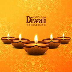 Happy Diwali festival with decorative oil lamp celebration card background