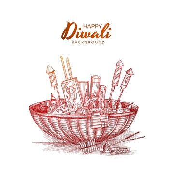 Hand draw diwali crackers sketch design