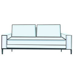 Modern Soft blue sofa , isolated on white background. Element design of home interior. Cozy Domestic or Office Furniture