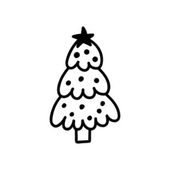 Rustic doodle Christmas tree. Winter forest hand drawn vector illustrator