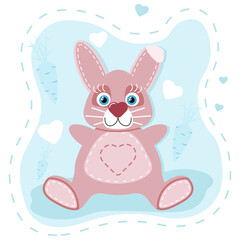rabbit hare pink toy love heart children kids blue background
