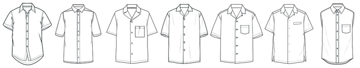 mens short sleeve shirts fashion flat sketch vector illustration - obrazy, fototapety, plakaty