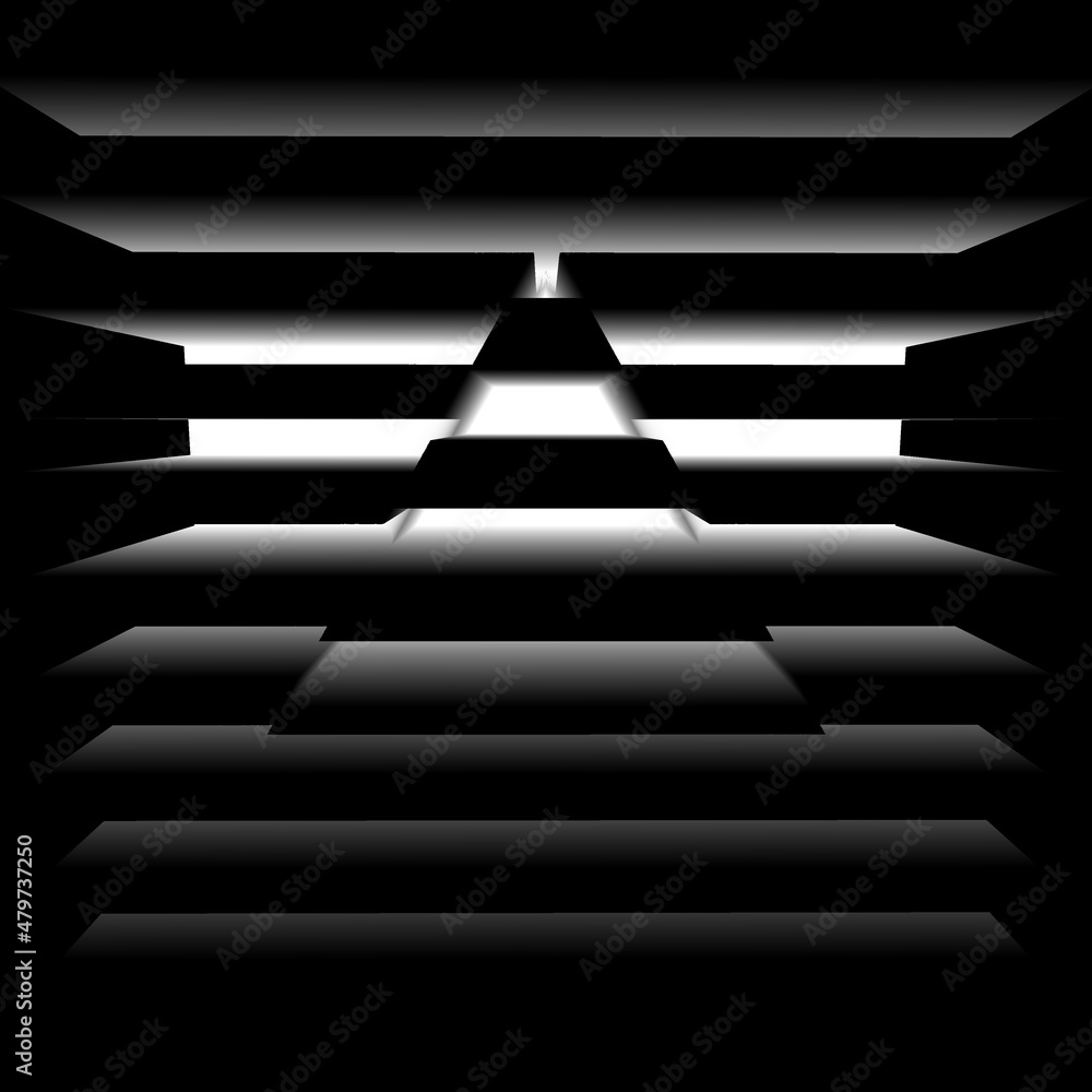 Aufkleber exploding surface view of horizontal pattern stripes monochrome lines and triangles as 3d design