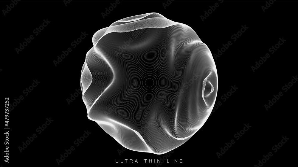 Poster distorted line spheres. vector thin line glitch geometry.