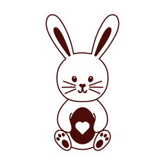 Cute rabbit sitting with egg. Vector illustration lovely stylized bunny in outline style isolated on white background. Easter simbol