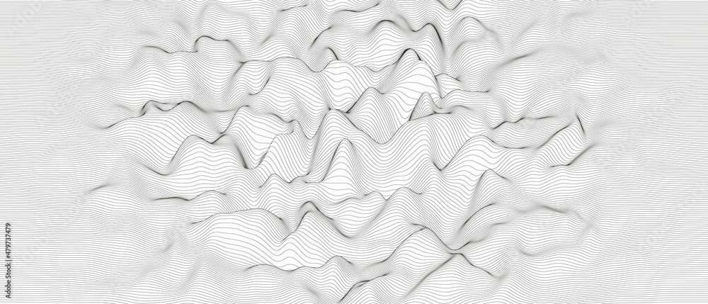 Poster monochrome sound line waves abstract background . distorted line shapes on a white background.