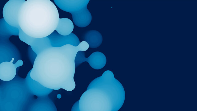 Abstract 3d fluid metaball shape with bluish balls. Synthwave liquid organic droplets with gradient color.