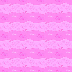 Seamless pattern with heart lettering Love. Perfect background heart one lines  for Valentine's design. Simple design for greetings cards, invitations, wallpaper, fabrics print, wrapping, pack paper.