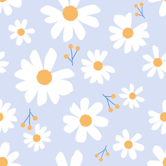 Seamless pattern with daisy flower on blue background vector.