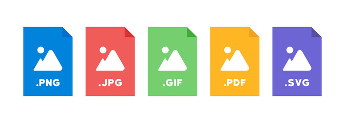 File format icon set. PNG, JPG, GIF, PDF, SVG file document icon. Vector on isolated background. EPS 10