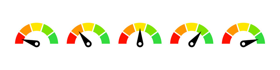 Speedometer icon set. Customer satisfaction meter collection. Vector on isolated background. EPS 10