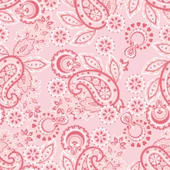 Fototapete Hell-pink Nahtloses Paisleymuster im indischen Batikstil. Blumenvektorillustration