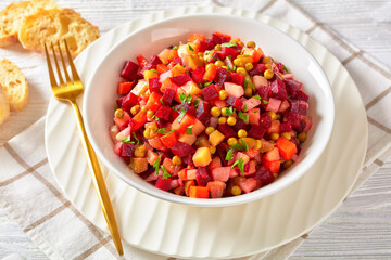 russian vinaigrette, salad of diced cooked veggies