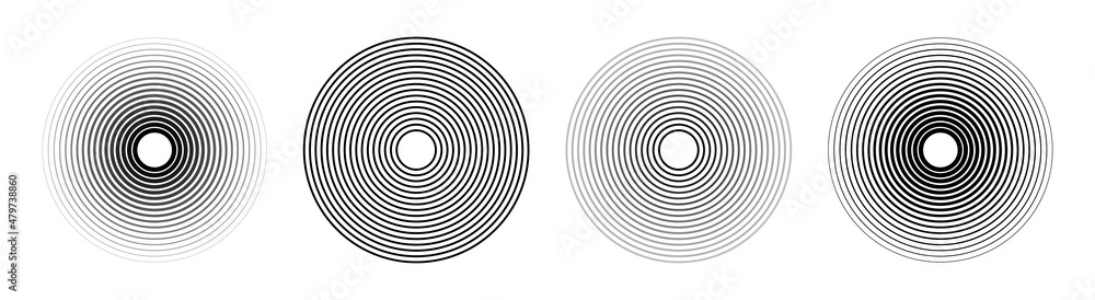 Poster concentric circle. circular line pattern. radial fade wave for sound, swirl, radio and sonar. abstra