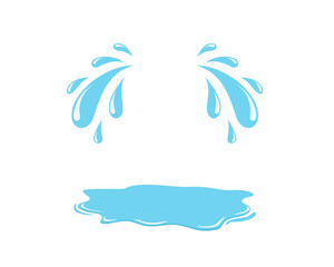 Fototapeta na wymiar Tear drop with puddle. Sweat droplet with puddle. Cry icon. Cartoon tears. Blue falling raindrop. Water drips isolated on white background. Vector