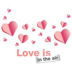 Vector postcard Valentines Day, pink vector papercut hearts, romantic vector postcard