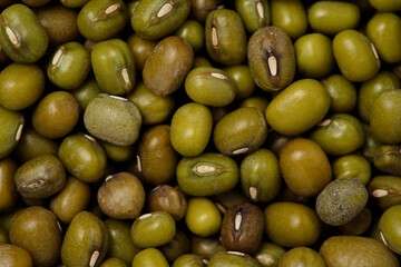 Mung bean background or texture. Macro, top view. Food background  