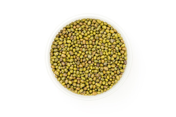 Mung bean in bowl isolated on white background      