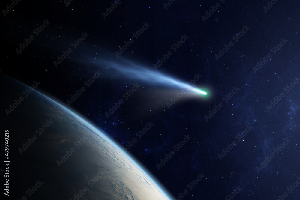 Sticker earth and comet. elements of this image furnished by nasa.