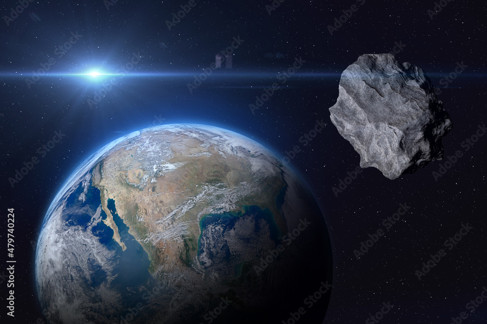 Sticker planet earth and asteroid. elements of this image furnished by nasa.