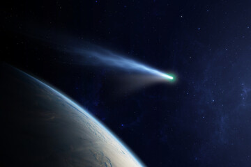 Earth and comet. Elements of this image furnished by NASA.