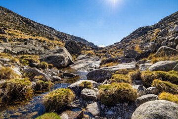 Gredos mountains at the platform of gredos to the lake Avila Castile Leon Spain