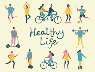 Vector illustration in flat design of group people doing different kinds of sport