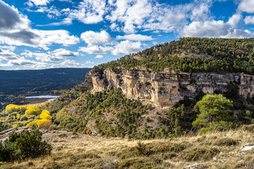 Fototapeta premium Panoramic view of the Serrania de Cuenca at Una in Spain. Hiking trails La Raya and El Escaleron in Una