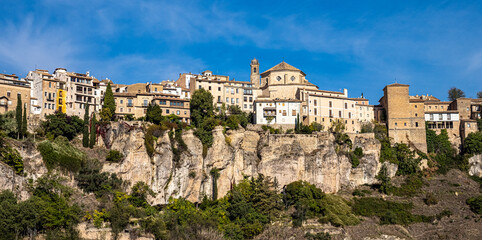 Obraz premium The Casas Colgadas, the Hanging Houses in the medieval town of Cuenca in Castilla La Mancha, Spain.