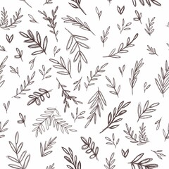 Seamless pattern sketch herbs, twigs and leaves on a white background