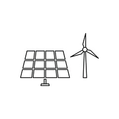 green energy, renewable,  clean energy icon vector Solar panel and wind turbine icon
