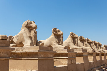 A pile of effigies of rams arranged in a row, Karnak temple, Luxor, Egypt.